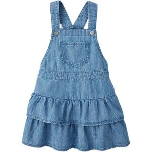 The Childrens Place 4T Denim Ruffle Overalls Dress Snap Straps Girls Toddler